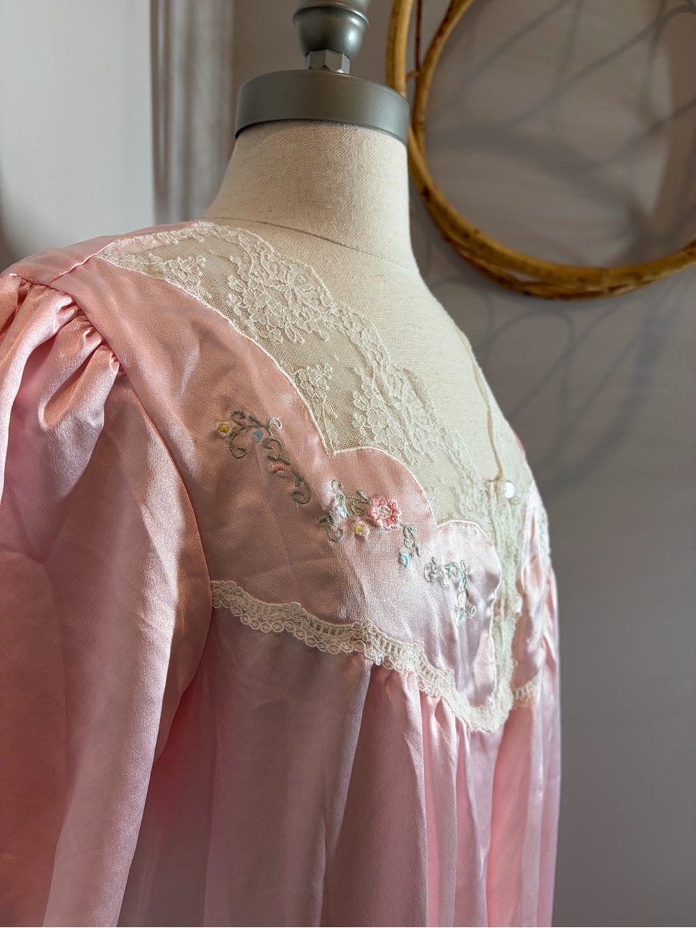 vintage pink satin coquette whimsical maxi romantic nightgown cape dress - Picture 3 of 13